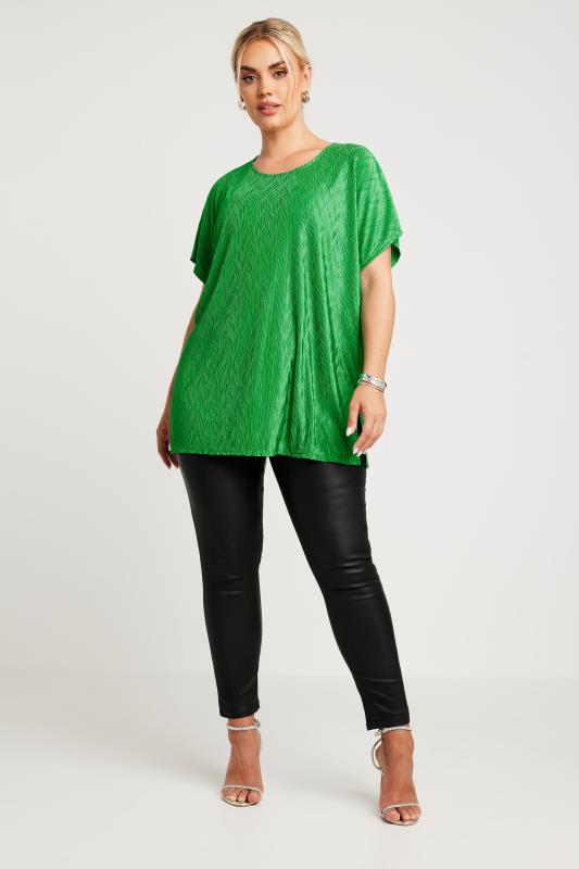 LIMITED COLLECTION Plus Size Green Zig Zag Plisse Top | Yours Clothing 2