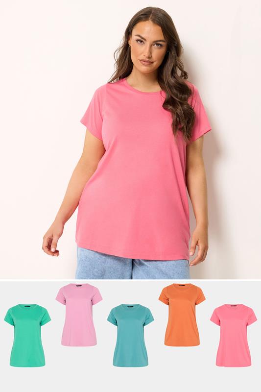 YOURS 5 PACK Plus Size Pink & Orange Core T-Shirts | Yours Clothing 1