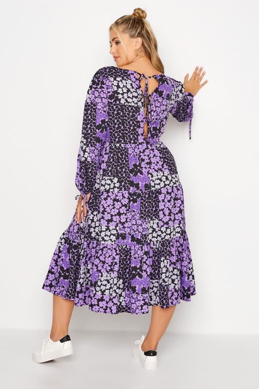 LIMITED COLLECTION Curve Purple Ditsy Print Tie Details Tiered Midi Dress 3