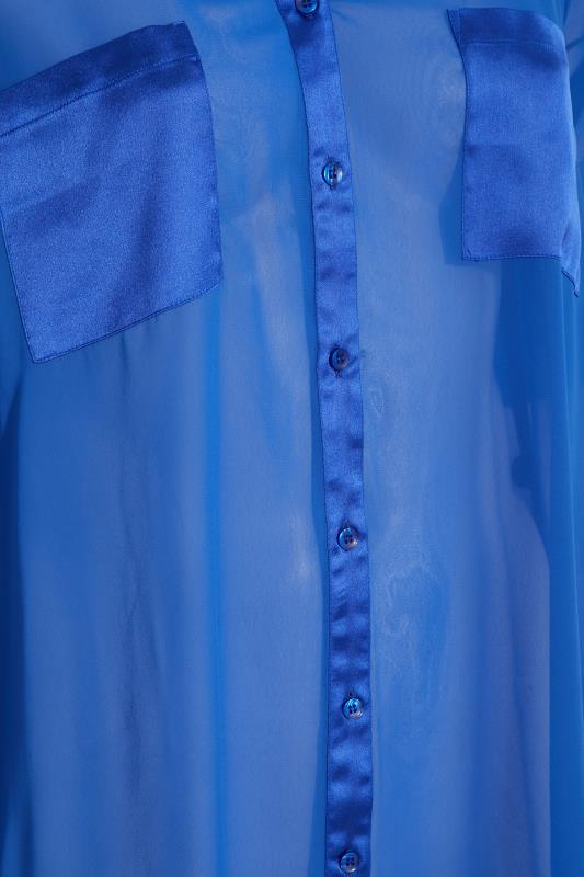 YOURS LONDON Plus Size Blue Satin Pocket Shirt | Yours Clothing 5