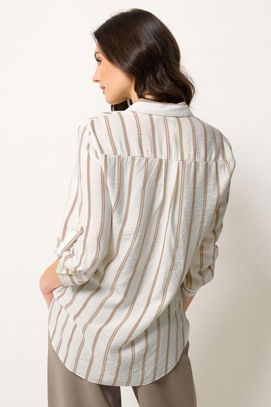 M&Co White & Natural Brown Stripe Tab Sleeve Shirt 2