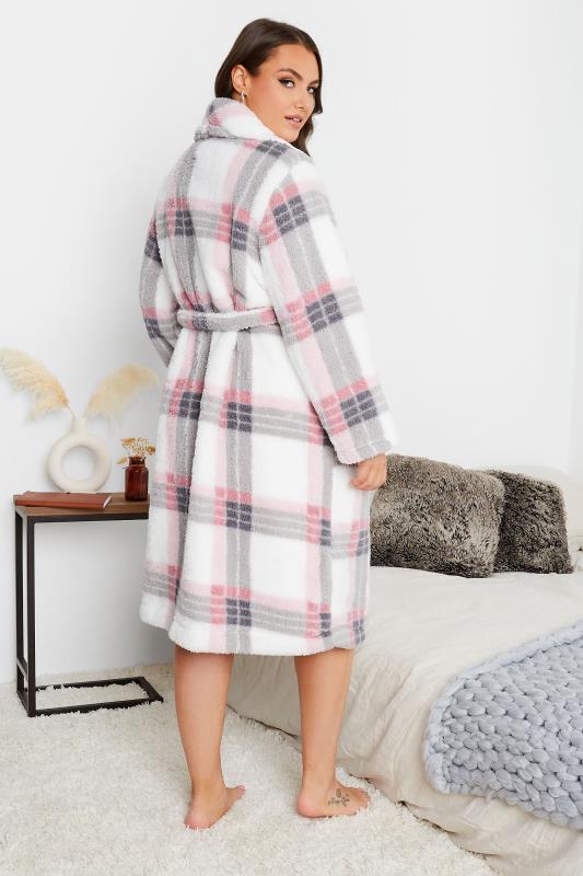 Curve White & Pink Check Dressing Gown | Yours Clothing 4
