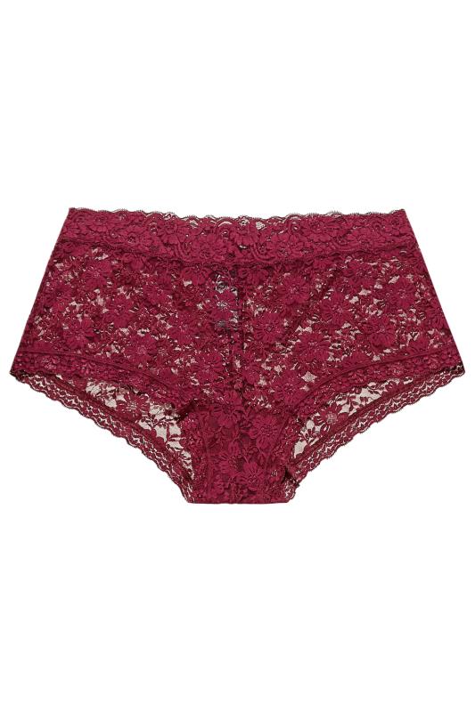 Curve Burgundy Red Floral Lace Mid Rise Shorts 3
