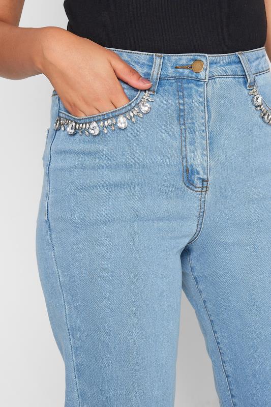 LTS Tall Blue Diamante Embellished Pocket UNA Mom Jeans 3