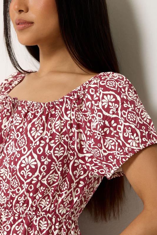 M&Co Petite Red Abstract Tie Neck Midi Dress | M&Co 4