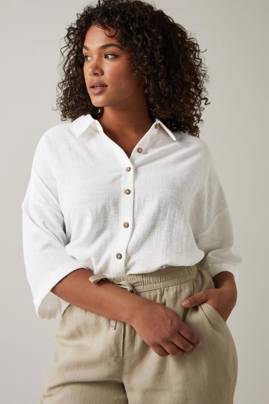 EVANS Plus Size White Cotton Shirt | Evans 4