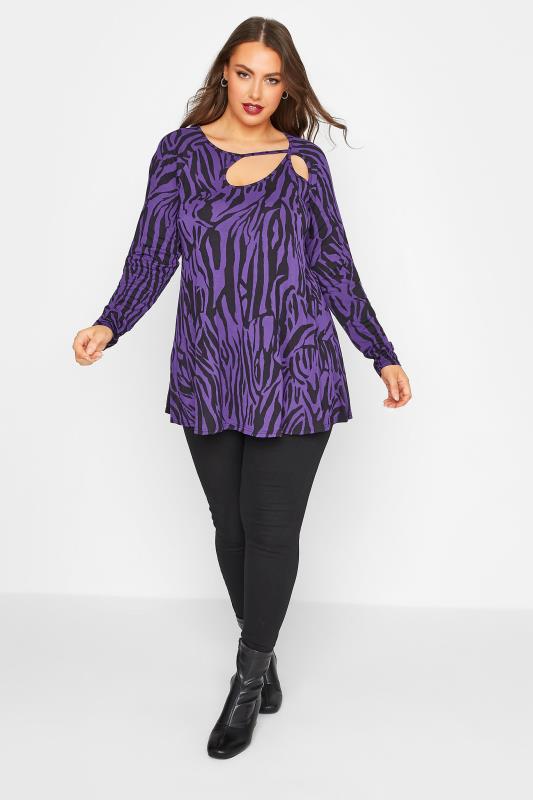 LIMITED COLLECTION Curve Dark Purple Tiger Print Cut Out Top | Yours Clothing 2