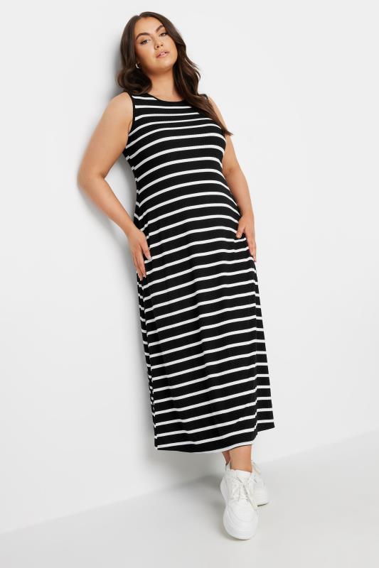 YOURS Plus Size Black Stripe Sleeveless Swing Maxi Dress | Yours Clothing 1