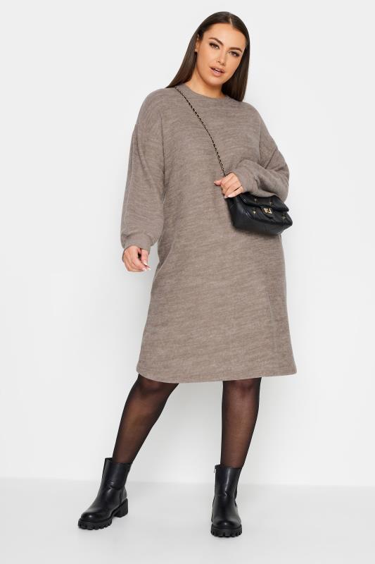 YOURS Plus Size Mocha Brown Soft Touch Jumper Dress | Yours Clothing