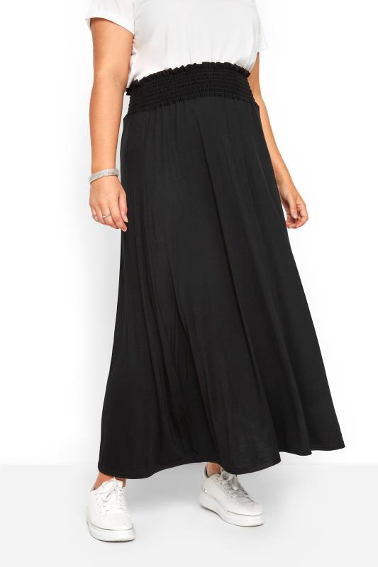 Black Shirred Waist Maxi Skirt | Yours Clothing