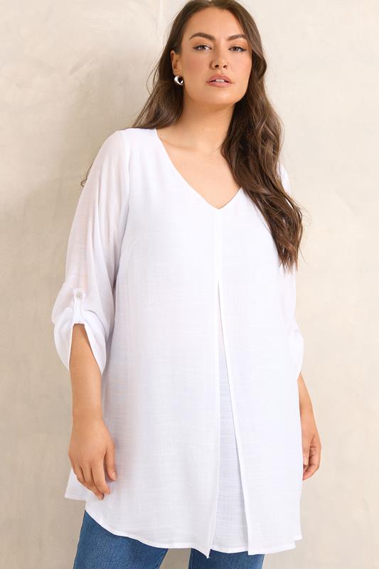 EVANS Curve White Double Layer Blouse