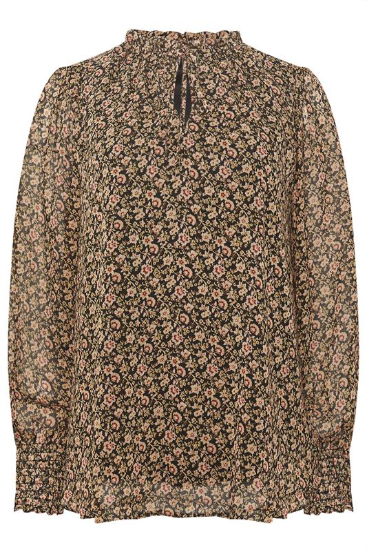M&Co Brown Floral Tie Neck Blouse | M&Co 5