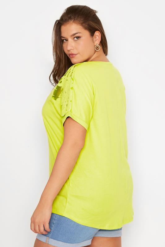 Curve Bright Green Floral Mesh Panel T-Shirt 3