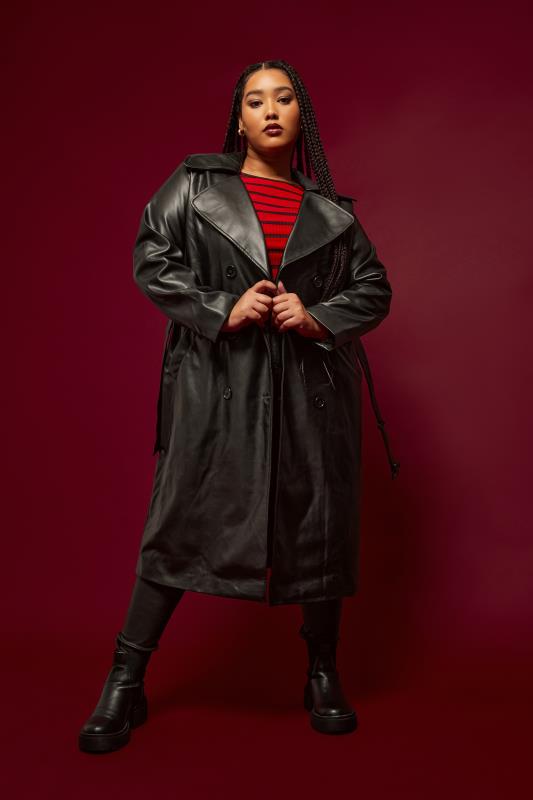 YOURS Plus Size Black Faux Leather Trench Coat | Yours Clothing 2