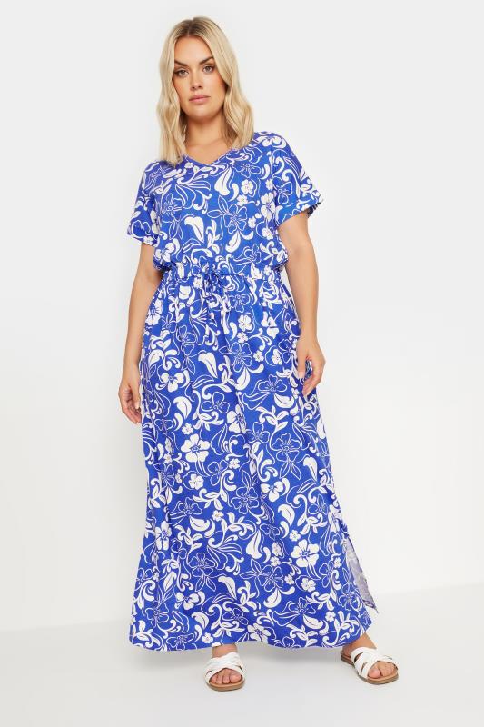 YOURS Plus Size Blue Floral Print Tie Waist Maxi Dress | Yours Clothing 2