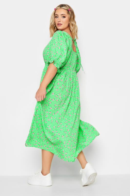 LIMITED COLLECTION Plus Size Green Floral Print Sweetheart Dress | Yours Clothing 3