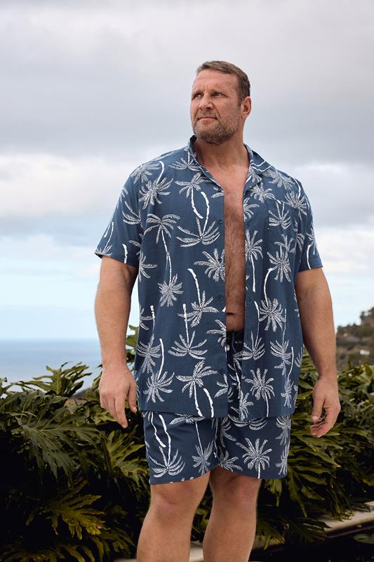 BadRhino Big & Tall Navy Blue Palm Tree Swim Shorts | BadRhino 1
