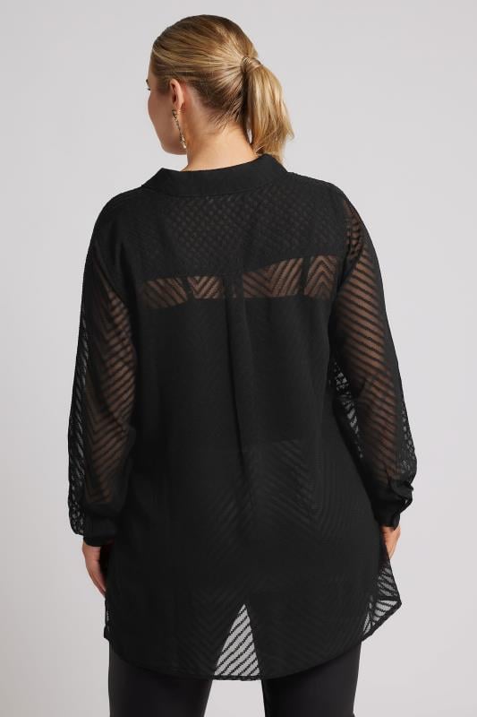 YOURS LONDON Plus Size Black Burnout Chevron Shirt | Yours Clothing  3