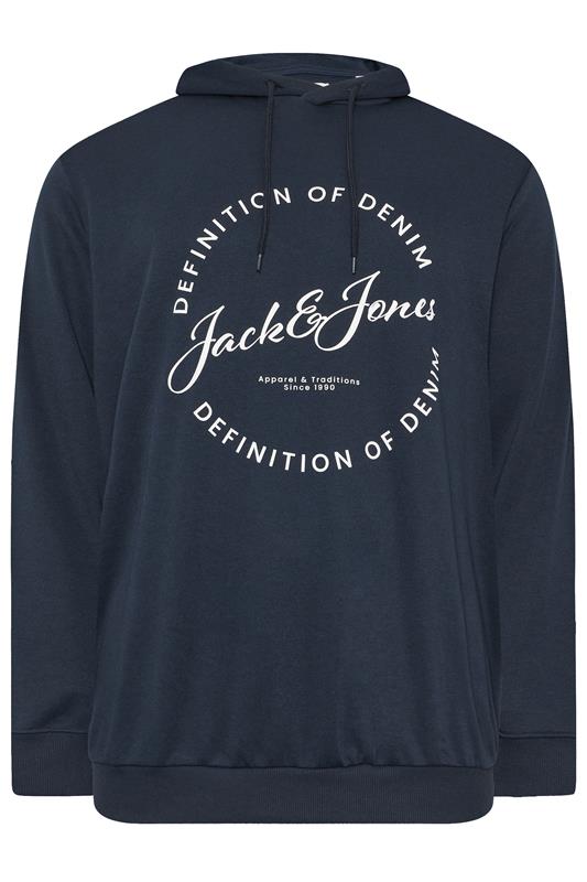 JACK & JONES Big & Tall Navy Blue Circle Logo Printed Hoodie | BadRhino 2