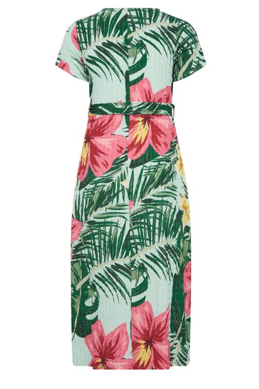 YOURS Curve Plus Size Green & Pink Tropical Floral Print Wrap Dress | Yours Clothing 7