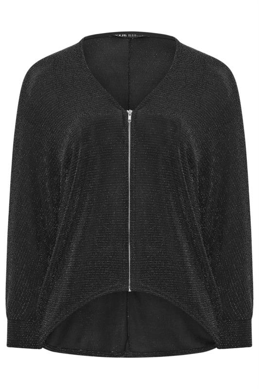 YOURS Plus Size Black & Silver Glitter Zip Through Top | Yours Clothing 6