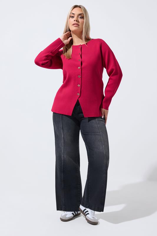 LIMITED COLLECTION Plus Size Cobalt Red Compacted Knit Cardigan | Yours Clothing 2