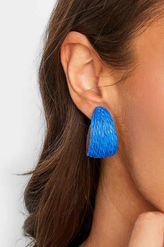 Plus Size  Bright Blue Raffia Hoop Earrings