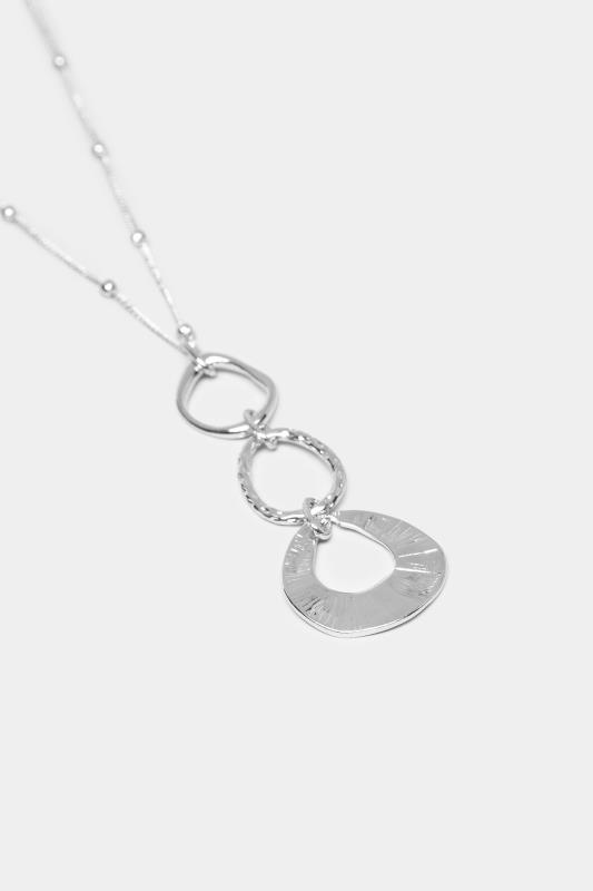 Silver Triple Oval Drop Long Necklace | Yours Clothing 3
