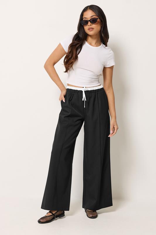  PixieGirl Petite pantalones anchos negros con jaretas en contraste 