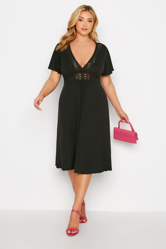 Plus Size Black Crochet Detail Dress | Yours Clothing  1