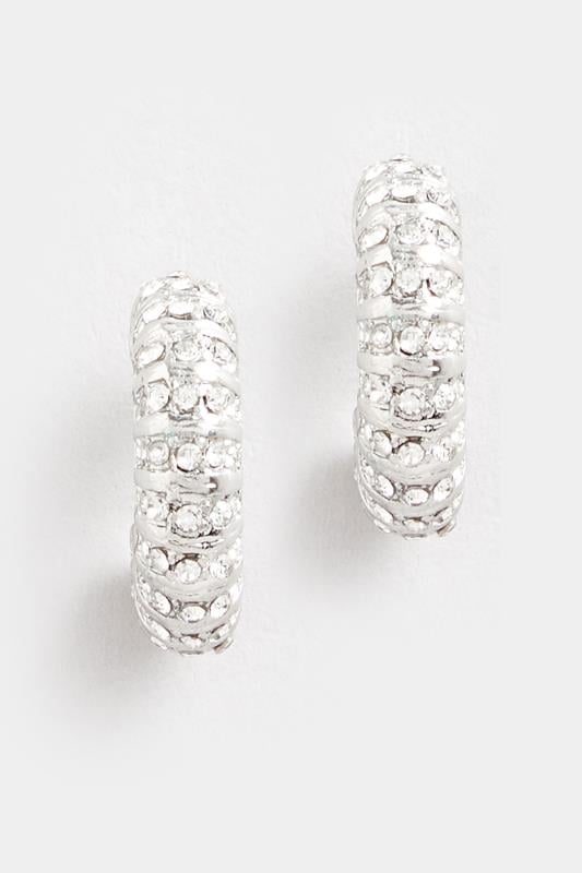 Silver Tone Mini Diamante Hoop Earrings | Yours Clothing  2