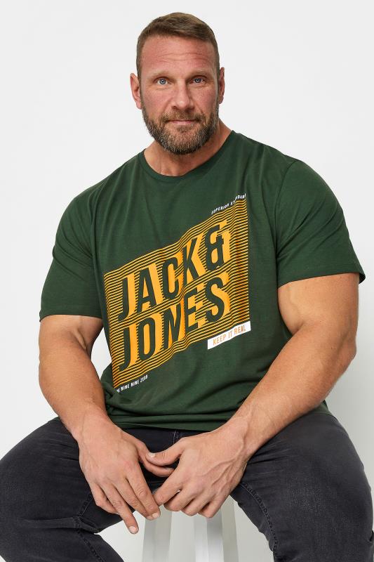 JACK & JONES Big & Tall Green Logo Printed T-Shirt | BadRhino 1