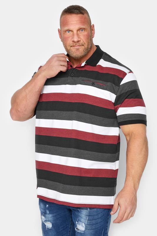KAM Big & Tall Black & Red Striped Polo Shirt | BadRhino  1