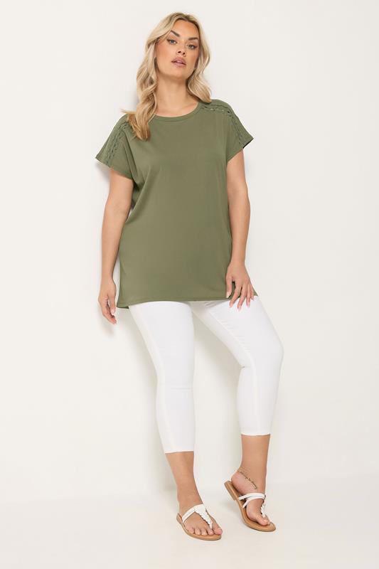 YOURS Plus Size Khaki Green Trim Detail T-Shirt | Yours Clothing 1