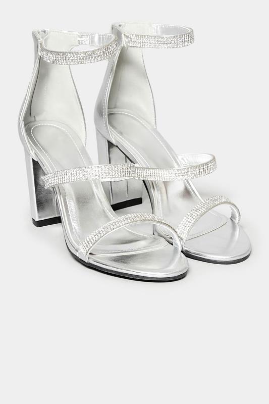 PixieGirl Silver Diamante Multi Strap Heels In Standard D Fit | PixieGirl 2