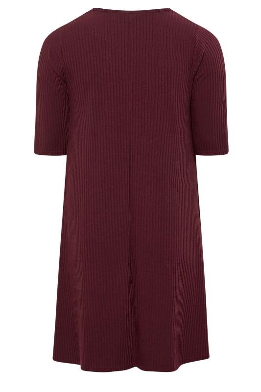Curve Berry Red Ribbed Drape Pocket Dress | Yours Clothing 7