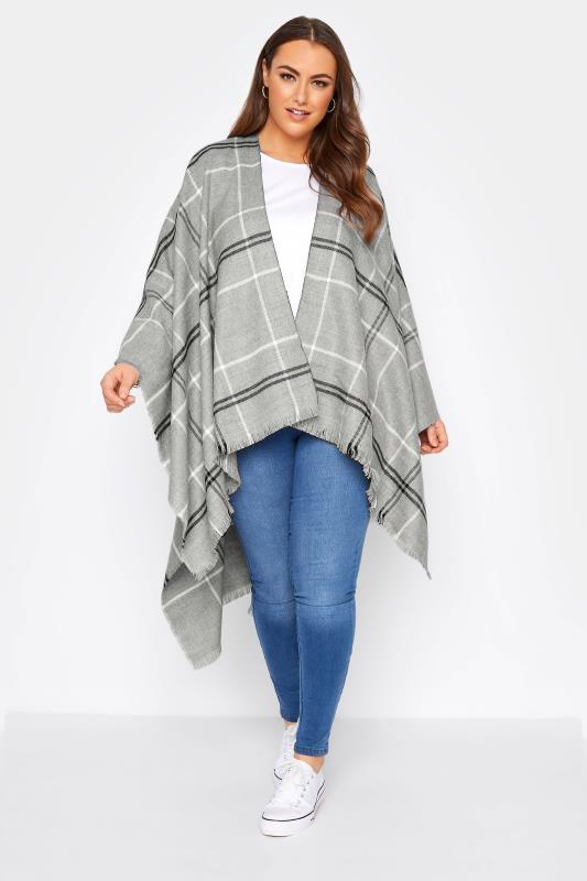 Plus Size  Curve Grey Check Knitted Wrap Shawl