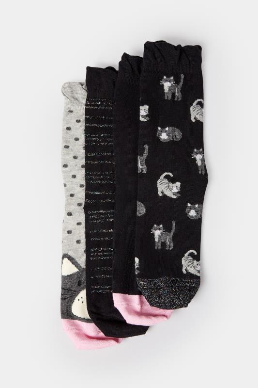 4 PACK Black Cat Print Ankle Socks | Yours Clothing  3