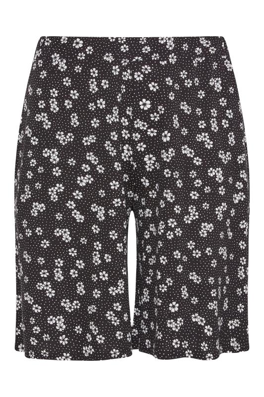 Plus Size Black Daisy Print Jersey Shorts