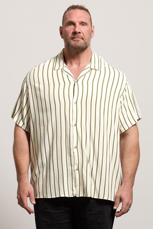  JACK & JONES Big & Tall Olive Green Stripe Resort Shirt