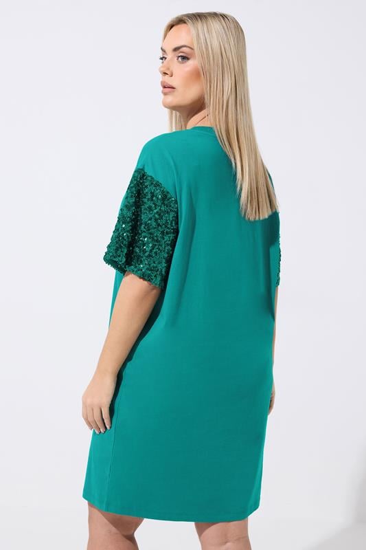 Womens Yours Curve Green Limited Sequin Sleeve Mini Dress US 14