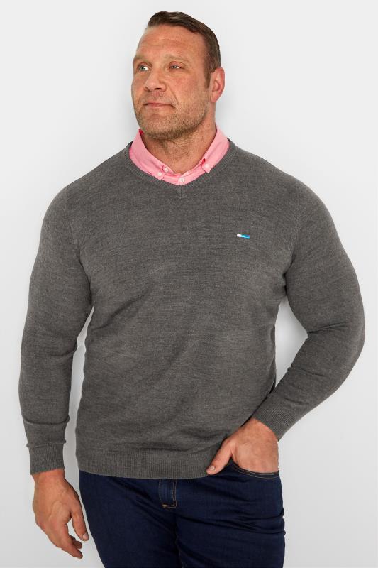 Men's  BadRhino Big & Tall Charcoal Grey/Pink Mock Shirt Jumper