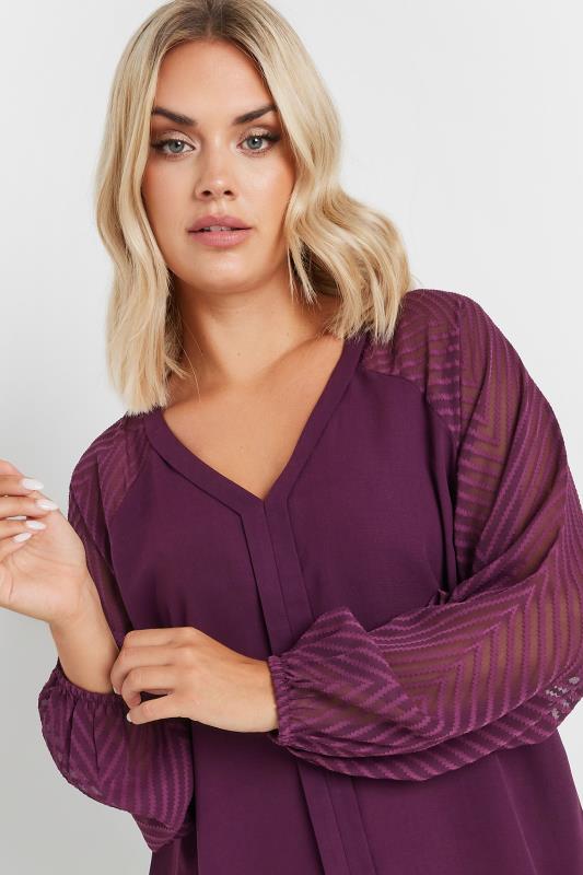 YOURS Plus Size Purple Burnout Sleeve V-Neck Blouse | Yours Clothing 4