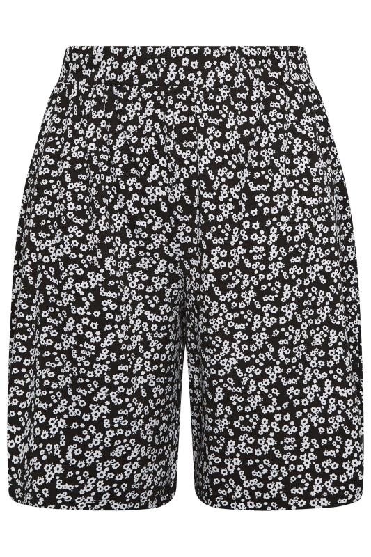 YOURS Plus Size Curve Black Ditsy Floral Print Jersey Shorts | Yours Clothing  5