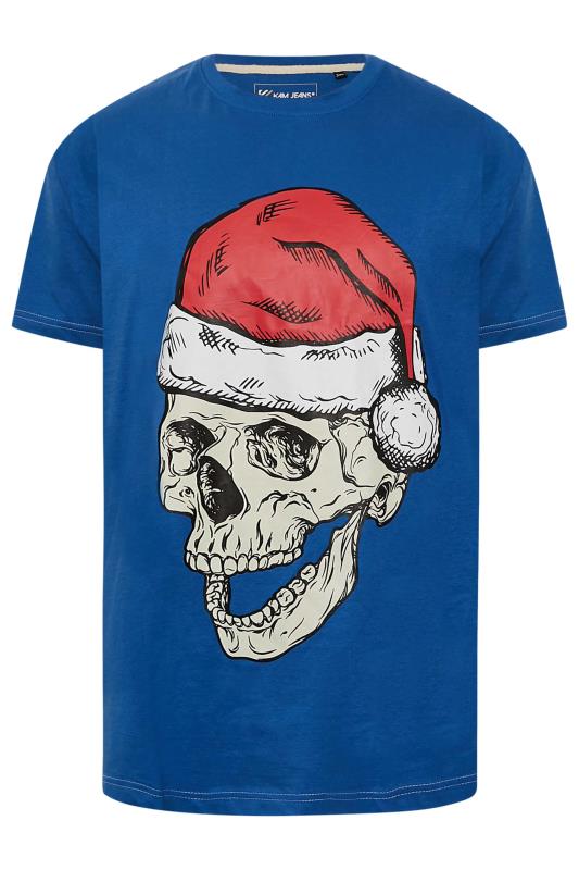 KAM Big & Tall Blue Santa Skull Print T-Shirt 1