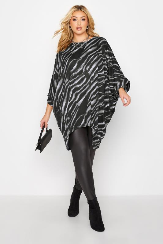 Plus Size Black & Grey Zebra Print Hanky Hem Top | Yours Clothing 2