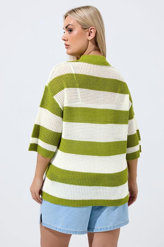 LIMITED COLLECTION Plus Size Green Stripe Boxy Knitted Shirt | Yours Clothing 2