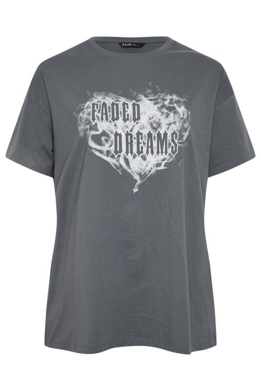 YOURS Plus Size Grey 'Faded Dreams' Slogan T-Shirt | Yours Clothing 5