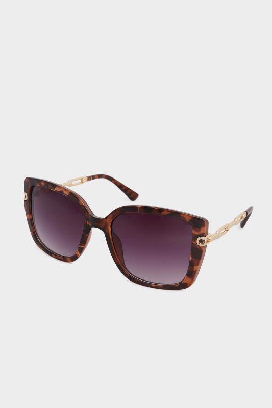 Brown Tortoiseshell Oversized Chain Arm Sunglasses 2