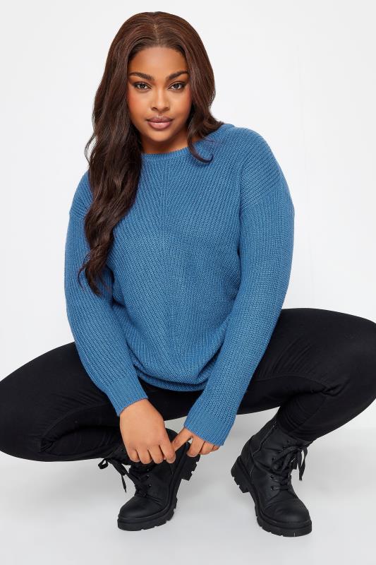 YOURS Curve Plus Size Blue Knitted Jumper | Yours Clothing  4